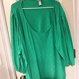 Ava & Viv Green Eyelet Scoop Neck Tunic
